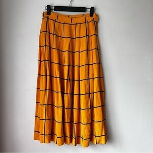 Vintage 80s Yellow & Black Grid Plaid Pleated Midi Skirt 6